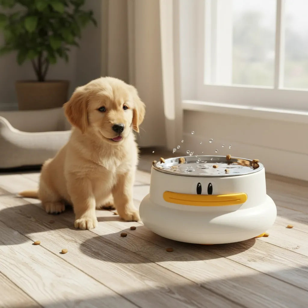 Bebedero Comedero Para Mascota Diseño Pato Acero Inoxidable