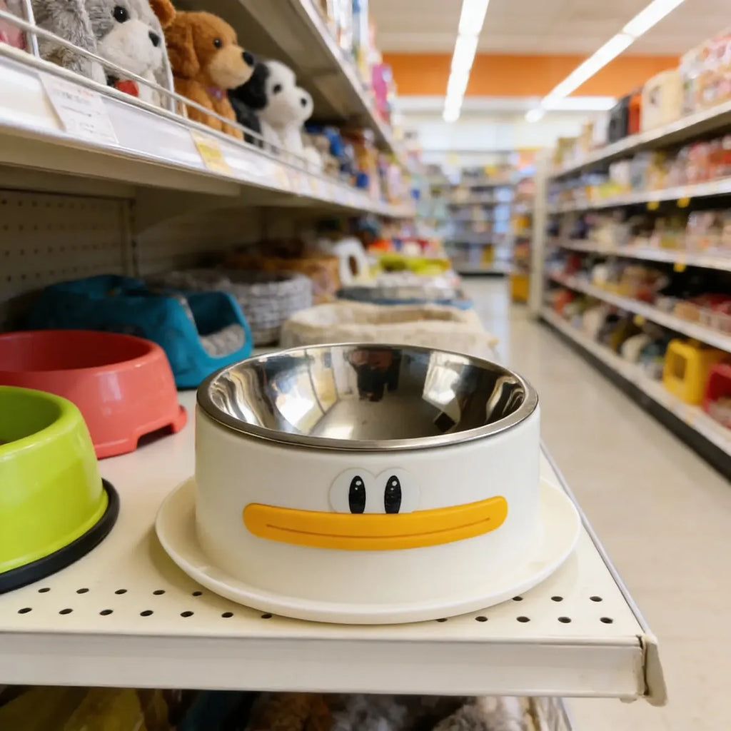 Comedero Bebedero Para Mascotas Acero Diseño Pato