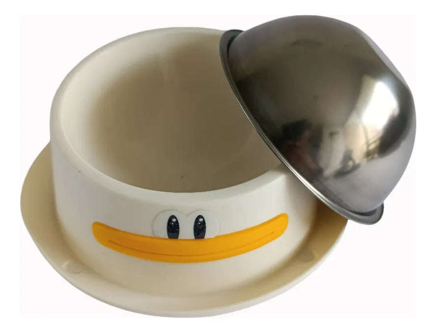 Comedero Bebedero Para Mascotas Acero Diseño Pato